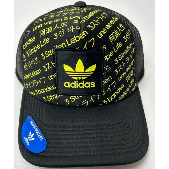 adidas Other - Adidas 3 Stripe Life Recoded Beam Trucker Mesh Cap Hat Black/Yellow Adjustable